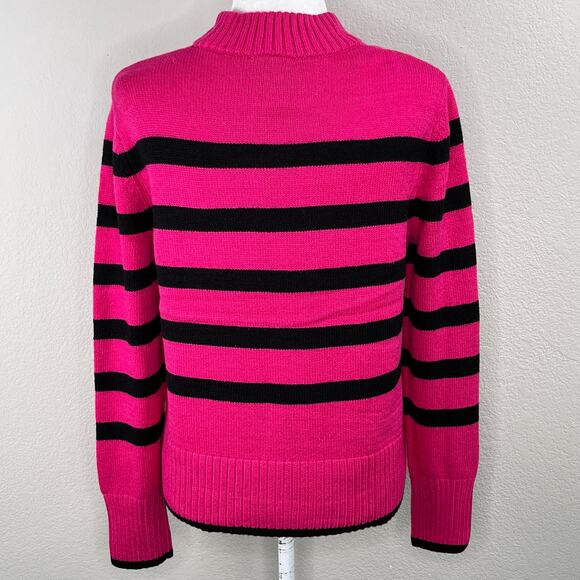 Elie Tahari Deep Fuchsia Pink & Black Stripe Mock Neck Sweater NWT Large - Picture 2 of 12